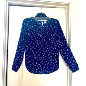 OLD NAVY Floral Navy Blue Long Sleeve Blouse (M)